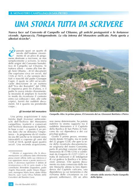 Nuove ricerche sulla storia dei Monasteri. - Convento di Campello ...