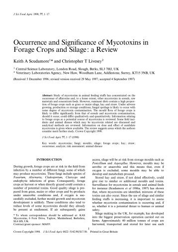 Occurrence and significance of mycotoxins in forage crops and silage