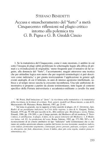 Accusa e smascheramento del “furto” a metà Cinquecento ...