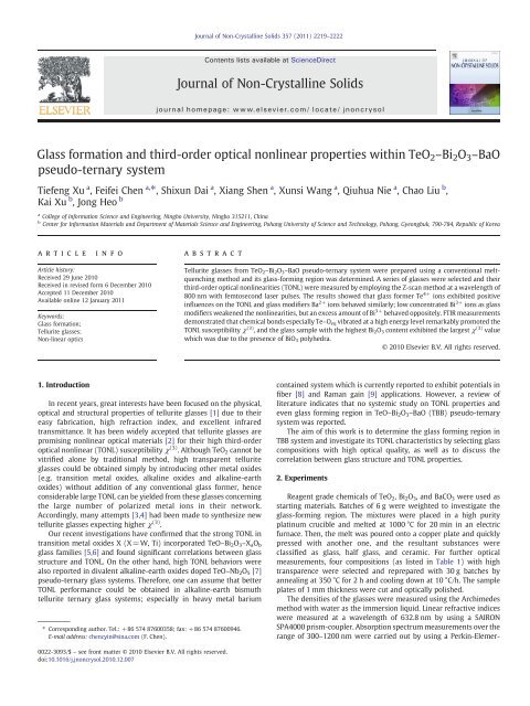 Glass formation and third-order optical nonlinear properties within ...