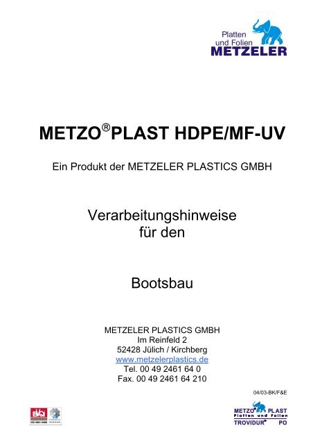 für den Bootsbau pdf ca. 1MB - Metzeler Plastics GmbH