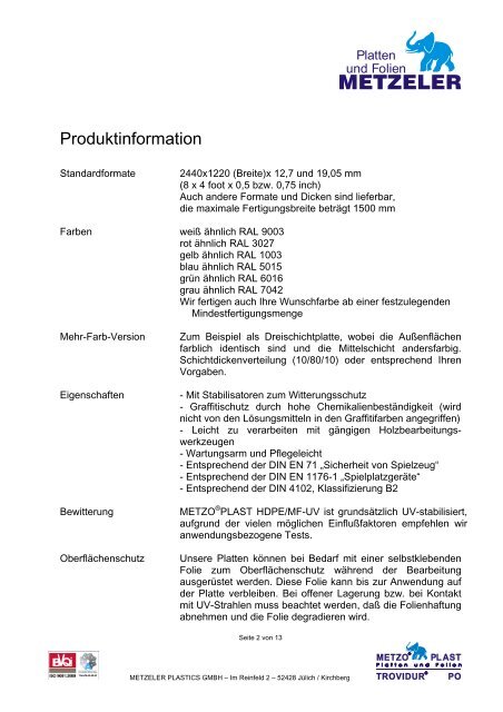 für den Bootsbau pdf ca. 1MB - Metzeler Plastics GmbH