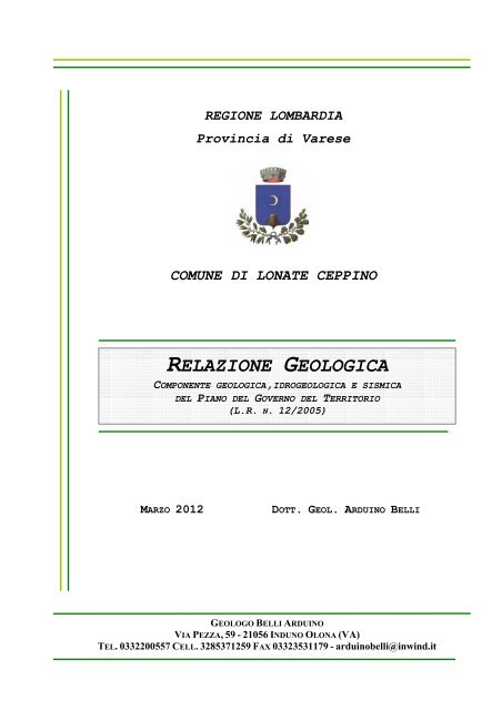 35_Relazione geologica.pdf - Comune di Lonate Ceppino