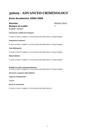 32609 - ADVANCED CRIMINOLOGY - Libreria Bonomo