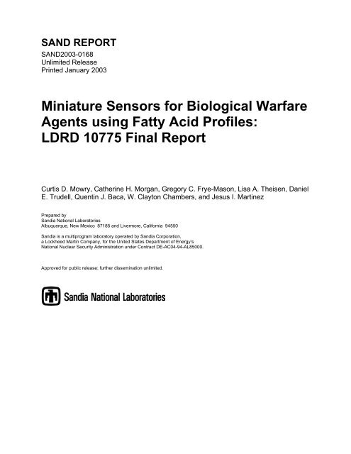 Miniature Sensors for Biological Warfare Agents using Fatty Acid ...