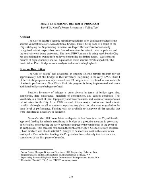 SEATTLE'S SEISMIC RETROFIT PROGRAM David W. Korpi1 ...