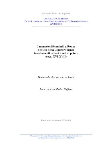 I monasteri femminili a Roma nell'età della Controriforma ... - Padis