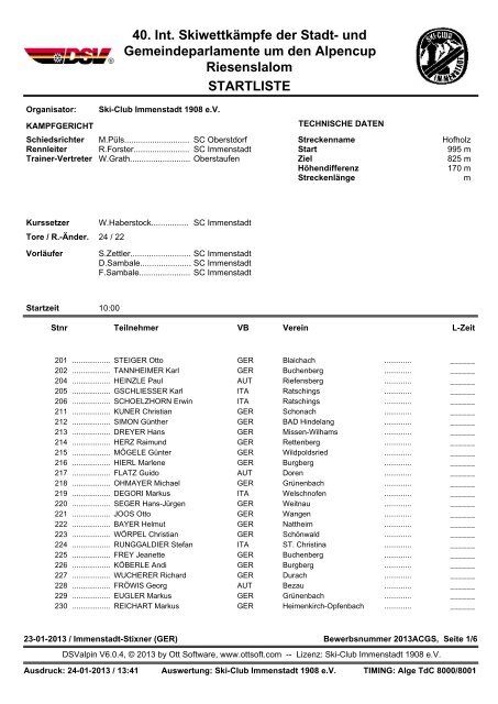 Korrigierte Startliste Riesenslalom - Stadt Immenstadt