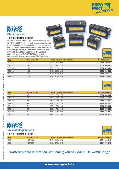 Batteriepreise verstehen sich zuzüglich aktuellem ... - Weweler Parts