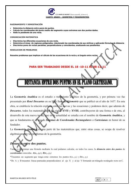 DISTANCIA ENTRE DOS PUNTOS EN EL PLANO CARTESIANO.