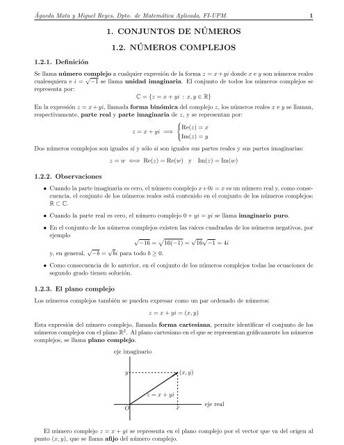 Numeros Complejos Departamento De Matematica Aplicada