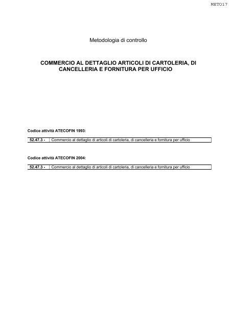 Commercio al dettaglio articoli di cartoleria, di cancelleria e ... - Ratio