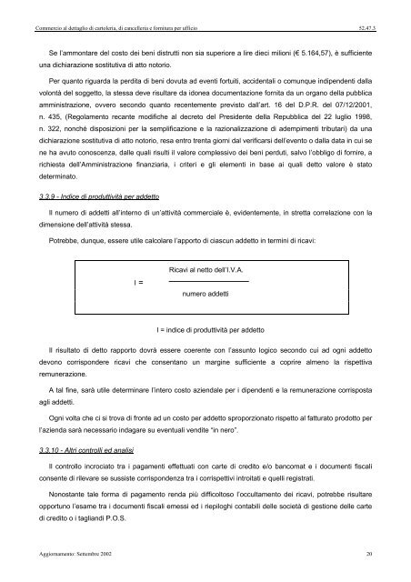 Commercio al dettaglio articoli di cartoleria, di cancelleria e ... - Ratio