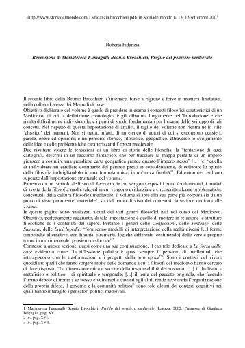 Recensione di Mariateresa Fumagalli Beonio Brocchieri, Profilo del ...