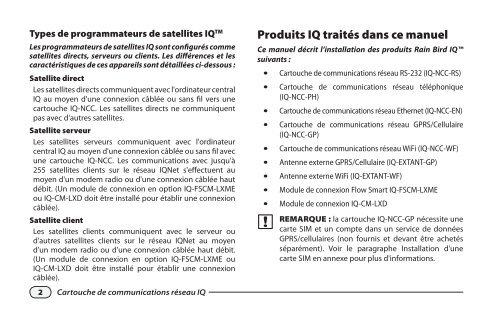 Cartouche de communications réseau IQTM (cartouche ... - Rain Bird