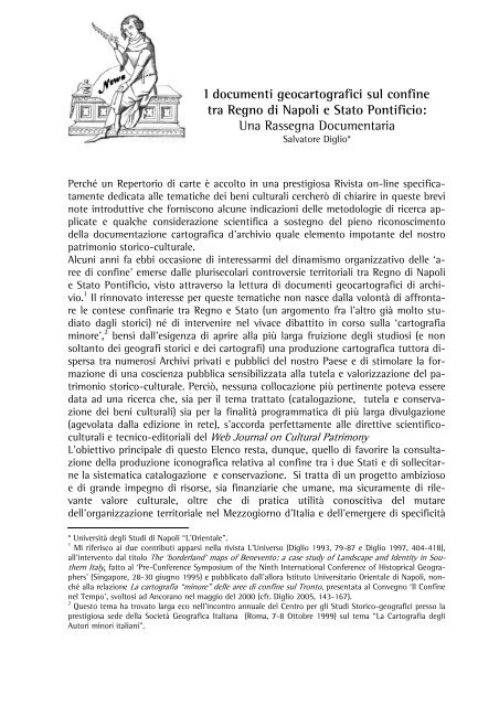 I documenti geocartografici sul confine tra Regno di Napoli e Stato ...