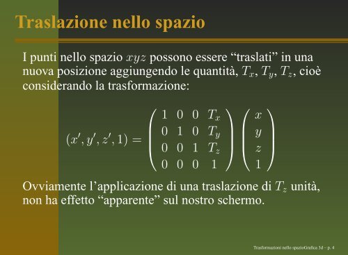 Trasformazioni nello spazio Grafica 3d