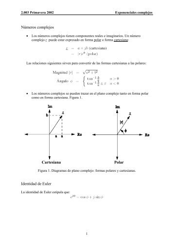 Números complejos Cartesiana Polar Identidad de Euler