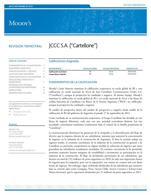 José Cartellone Construcciones Civiles S.A. - Moody's