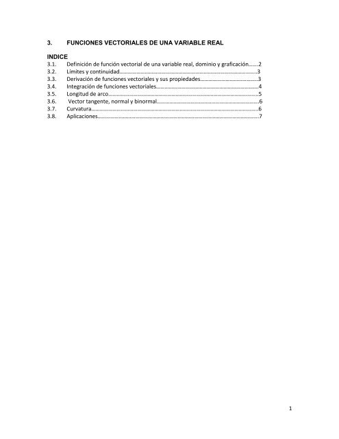 1 3. FUNCIONES VECTORIALES DE UNA ... - cursos o no. AIU