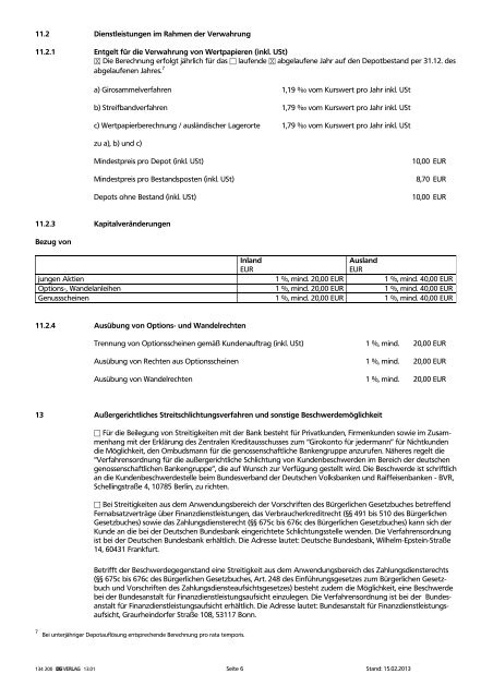 Auszug Preis- und Leistungsverzeichnis (PDF | 125 KB) - Volksbank ...