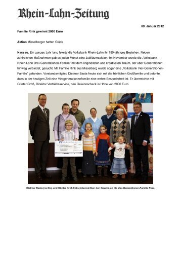Familie Rink gewinnt 2.000 Euro - Volksbank Rhein-Lahn eG