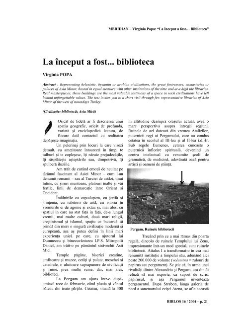 La inceput a fost ...biblioteca (Virginia Popa)