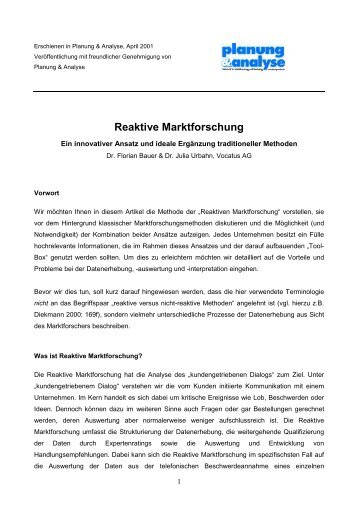 Reaktive Marktforschung - Vocatus AG