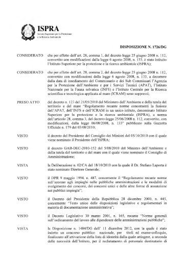 Disposizione 1726 DG - Elenco ammessi esclusi liste ... - Ispra