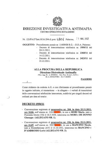 DIREZIONE INVESTIGATIVA ANTIMAFIA - ARTICOLO54