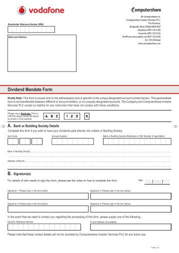 Bank mandate form - Vodafone