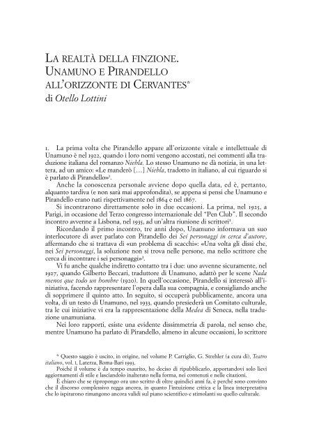 La realtà della finzione. Unamuno e Pirandello all'orizzonte di ...