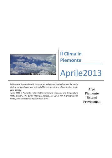 Vai all'analisi climatologica dettagliata. - Arpa Piemonte