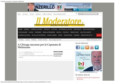 A Chicago successo per la Caponata di Melanzane