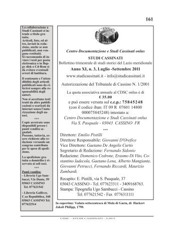 Anno XI n° 3 giugno-settembre 2011 - Studi Cassinati