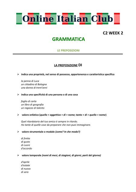 GRAMMATICA - Online Italian Club