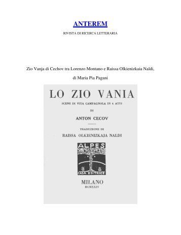 Zio Vanja di Cechov tra Lorenzo Montano e ... - Cristina Campo