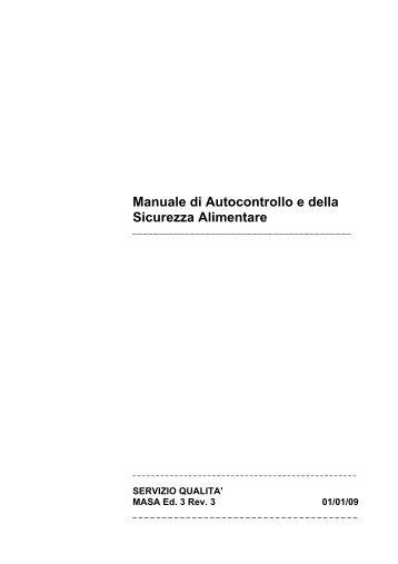 Manuale di Autocontrollo e Sicurezza alimentare 2009 - Elior