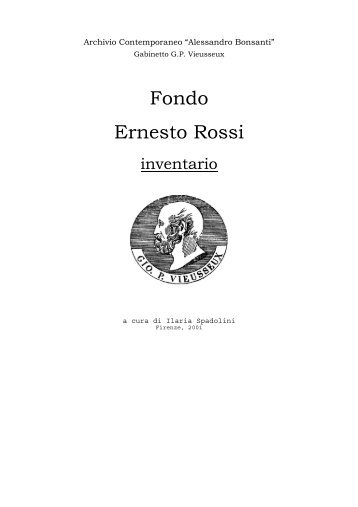 Fondo Ernesto Rossi - Gabinetto Scientifico Letterario G.P. Vieusseux