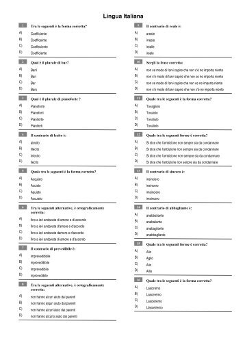 Questionario Lingua Italiana - Arma dei Carabinieri