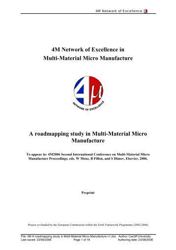 4M Network of Excellence in Multi-Material Micro Manufacture A ...