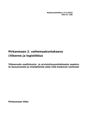 liikenne ja logistiikka - Pirkanmaan liitto