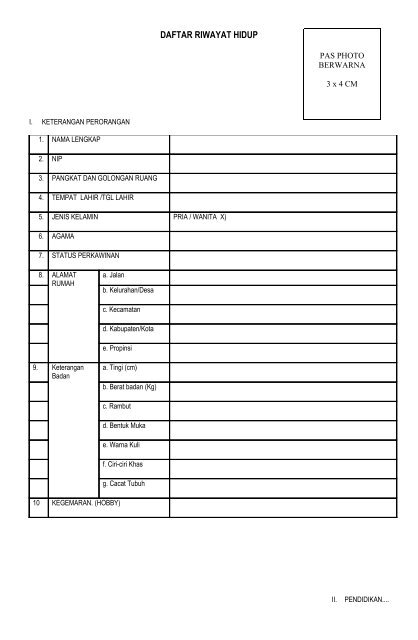 Daftar Riwayat Hidup Cpns Sumsel