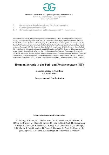Hormontherapie in der Peri- und Postmenopause (HT) - Deutsche ...