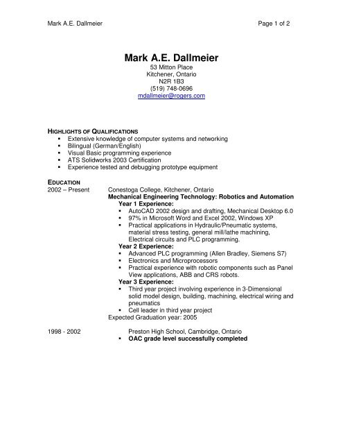 Mark A.E. Dallmeier - Conestoga College
