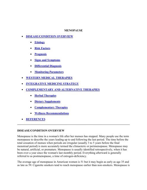 MENOPAUSE • DISEASE/CONDITION OVERVIEW ... - Micromedex