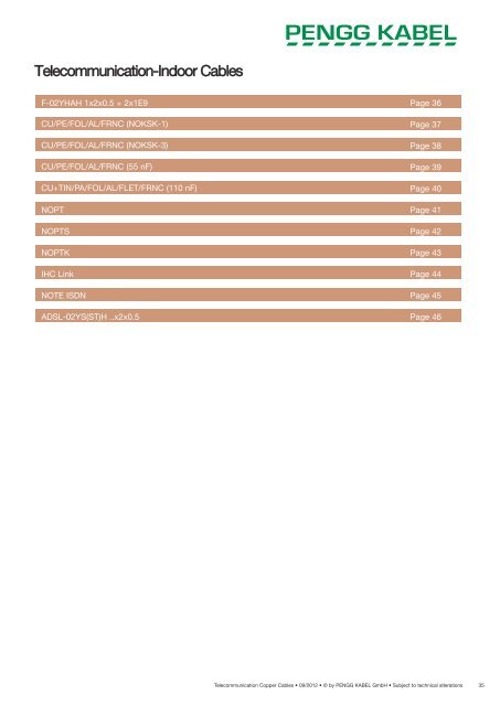 Telecommunication Copper Cables - PENGG KABEL GmbH