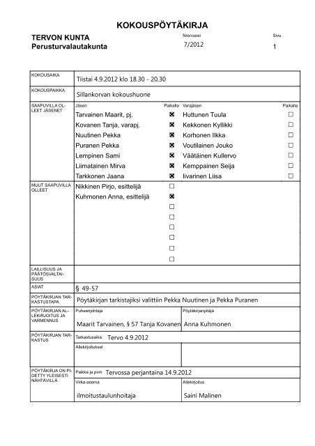 Perusturvalautakunta 4.9.2012 (PDF) - Tervo