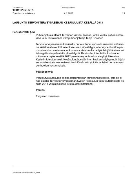 Perusturvalautakunta 4.9.2012 (PDF) - Tervo