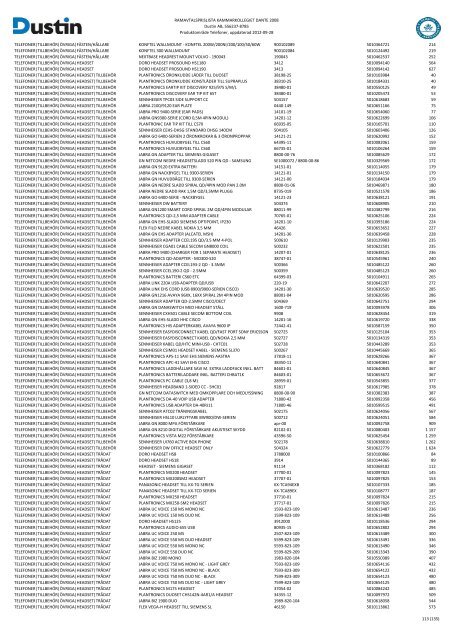 Bilaga 2A - RamavtalsprislistaDustin AB DANTE Omr D Q3 - Avropa.se